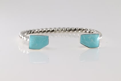 Native America Navajo Sterling Silver Turquoise Bracelet Cuff By Sadie Jim.