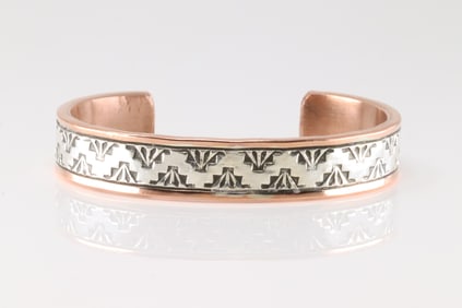Native America Navajo Sterling Silver Copper Bracelet Cuff By Wylie Secatero.