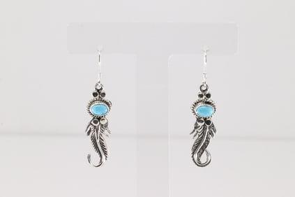 Native America Navajo Sterling Silver Turquoise Dangling Earring's By Sharon McCarthy.
