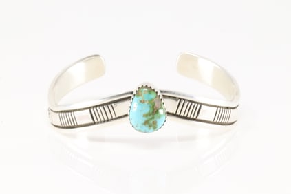 Native America Navajo Sterling Silver Sonora Gold Turquoise Bracelet By B.Johnson.