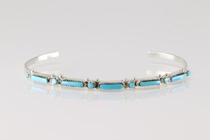 Native America Zuni Sterling Silver Turquoise Bracelet Cuff By J.W.