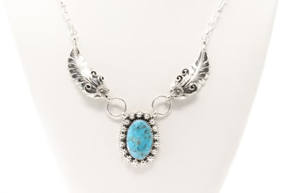 Native America Navajo Sterling Silver Turquoise Necklace By Sandra Sardo.
