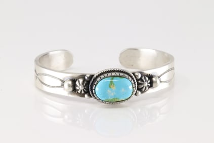 Native America Navajo Sterling Silver Sonora Gold Turquoise Bracelet Cuff By Jackson Hoskie.