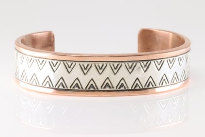 Native America Navajo Sterling Silver Copper Bracelet Cuff By Wylie Secatero.