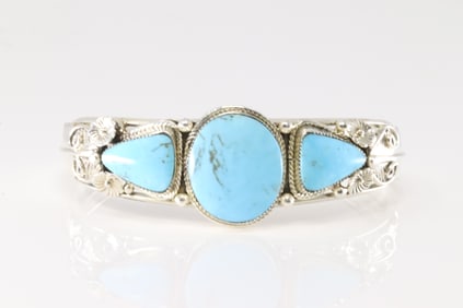 Native America Navajo Sterling Silver Turquoise Bracelet Cuff By Jerome Delgarito.