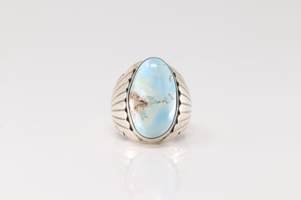 Native America Navajo Sterling Silver Golden Hill Turquoise Ring By M.Spencer.