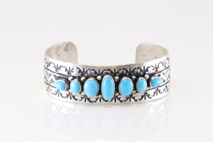 Native America Navajo Sterling Silver Turquoise Bracelet Cuff By R.H.B.