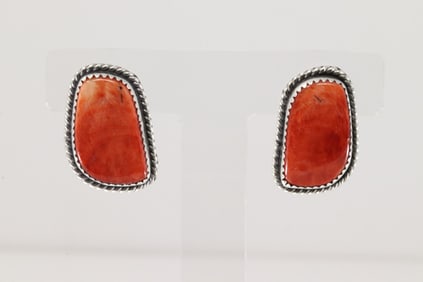 Native America Navajo Sterling Silver Spiny Oyster Post Earring's By Virginia Becenti.