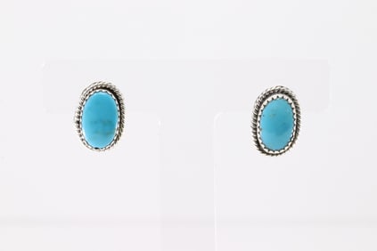 Native American Navajo Sterling Silver Turquoise Post Earring's By Alice R.Saunders.