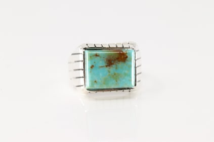 Native American Navajo Sterling Silver Men Turquoise Ring By R.