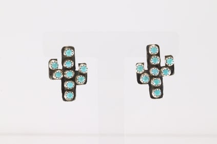 Native America Navajo Sterling Silver Turquoise Cactus Post Earring's By Aaron Davis.