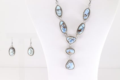 Native America Navajo Sterling Silver Golden Hill Turquoise Necklace & Earring's Set By M.Spencer.
