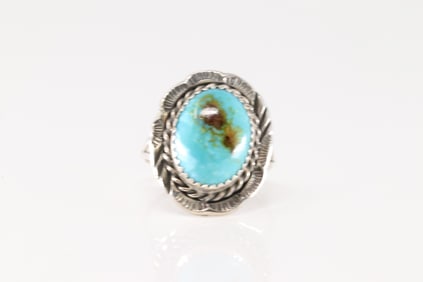 Native America Navajo Sterling Silver Turquoise Ring By F.