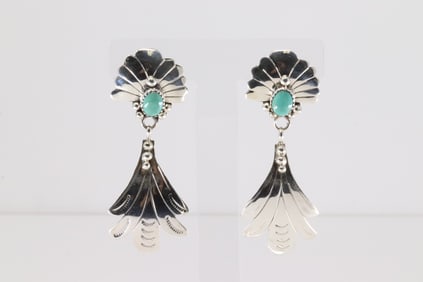 Native America Navajo Sterling Silver Turquoise Post / Dangling Earring's By Genevieve Francisco.