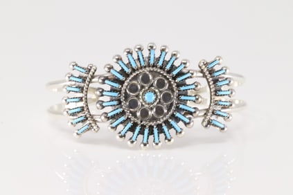 Native America Zuni Sterling Silver Turquoise Bracelet Cuff By D.S.