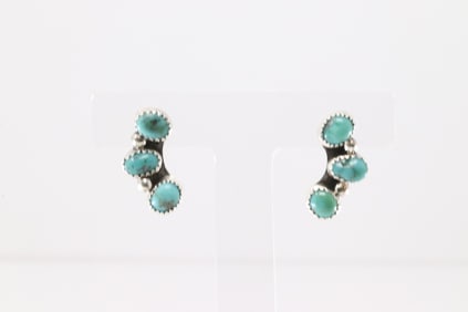 Native America Navajo Sterling Silver Kingman Turquoise Post Earring's By Maxine Ramirez.