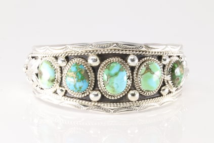 Native America Navajo Sterling Silver Sonora Gold Turquoise Bracelet Cuff By Darrell Morgan.