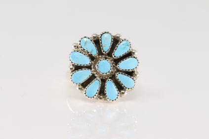 Native America Navajo Sterling Silver Turquoise Ring By A.J.W.