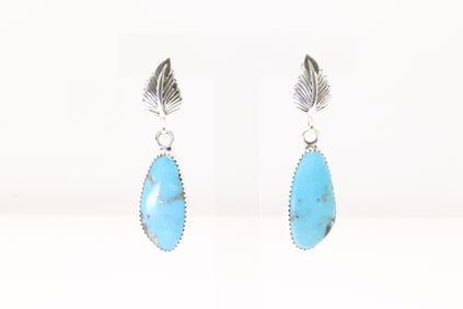 Native America Navajo Sterling Silver Turquoise Leaf Post / Dangling Earring's By Hiram Largo.