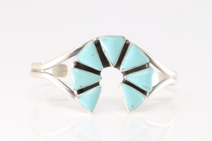 Native America Navajo Sterling Silver Kingman Turquoise Bracelet Cuff By Elouise Kee.