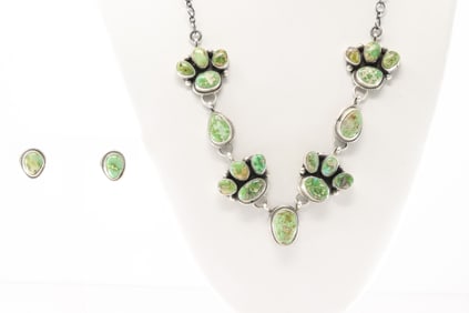 Native America Navajo Sterling Silver Sonora Gold Turquoise Necklace & Earring's Set By Sheila.