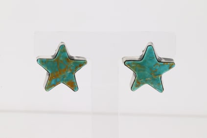 Native America Navajo Sterling Silver Kingman Turquoise Star Post Earring's By Johnny Dixon.