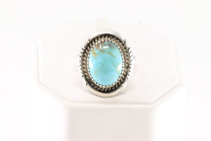 Native America Navajo Sterling Silver Turquoise Ring By A.M.