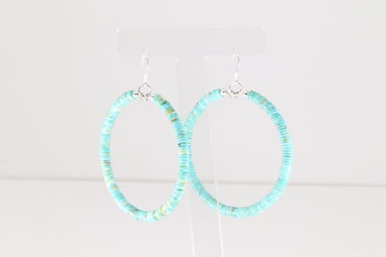 Native America Navajo Sterling Silver Turquoise Hoop Dangling Earring's.