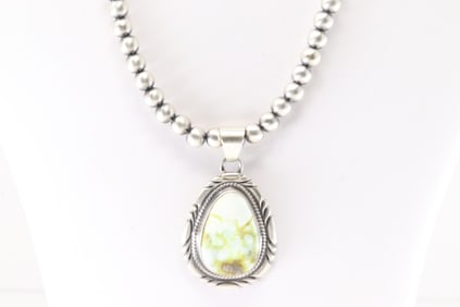 Native America Navajo Sterling Silver Palomino Pendant & Pearl Beaded Necklace By Thomas Francisco.
