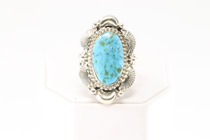 Native America Navajo Sterling Silver Turquoise Ring By Daniel Dakai.