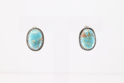 Native America Navajo Sterling Silver Kingman Turquoise Post Earring's By Theresa Smith.