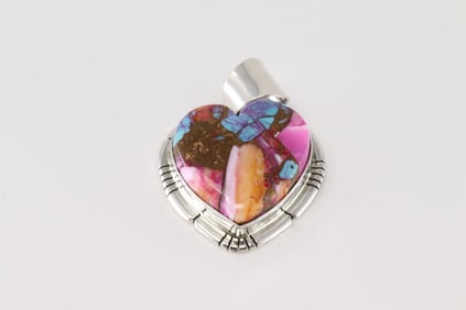 Native America Navajo Sterling Silver Turquoise Compressed Pendant By S.E.