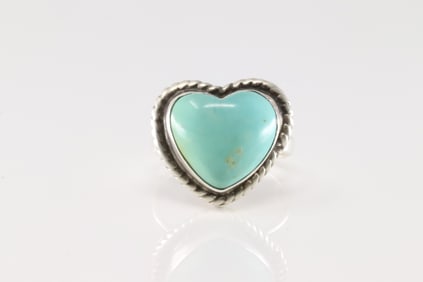 Native America Navajo Sterling Silver Turquoise Heart Ring By J.