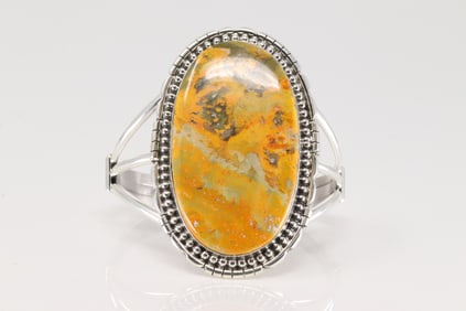 Native America Navajo Sterling Silver Jasper Bumblebee Bracelet Cuff By S.E.