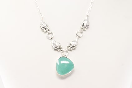 Native America Navajo Sterling Silver Turquoise Necklace By Verley Betone.