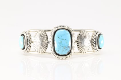 Native America Navajo Sterling Silver Turquoise Bracelet Cuff By R.B.