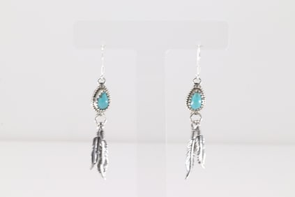 Native America Navajo Sterling Silver Turquoise Dangling Earring's By Sharon Mccarthy.