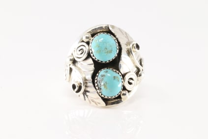 Native America Navajo Sterling Silver Turquoise Ring By B.