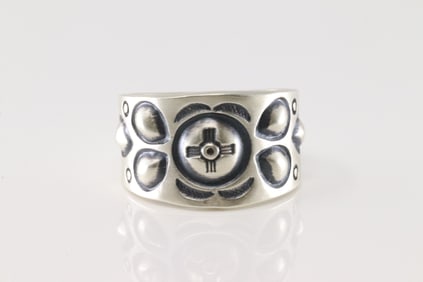 Native America Navajo Sterling Silver Solid Stamped Ring By M.C.