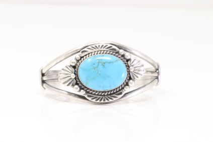 Native America Navajo Sterling Silver Turquoise Bracelet Cuff By Jimmy Lee.