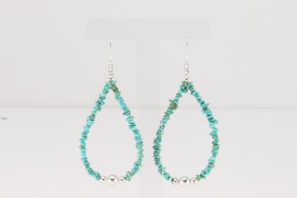 Native America Navajo Sterling Silver Turquoise & Beaded Dangling Earring's.