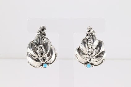 Native America Navajo Sterling Silver Turquoise Leaf Post Earring's By Darrell Morgan.