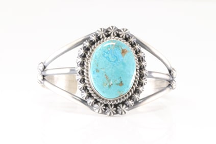 Native America Navajo Sterling Silver Turquoise Bracelet Cuff By Ray Delgarito.