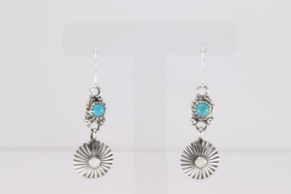 Native America Navajo Sterling Silver Turquoise Dangling Earring's By Jerold Joe.