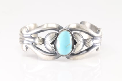 Native America Navajo Sterling Silver Turquoise Bracelet Cuff By Henry Morgan.