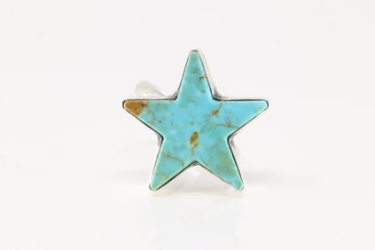 Native America Navajo Sterling Silver Turquoise Star Ring By J.