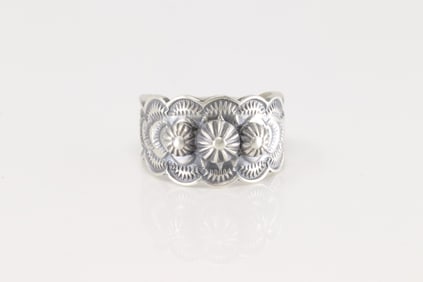 Native America Navajo Sterling Silver Stamped Ring By R.E.