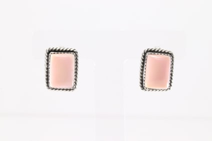 Native America Navajo Sterling Silver Pink Conch Shell Post Earring's By Freida Martinez.