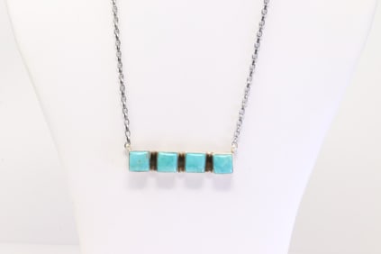 Native America Navajo Sterling Silver Kingman Turquoise Necklace By Donovan Skeet.