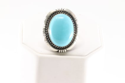 Native America Navajo Sterling Silver Turquoise Ring By A.M.